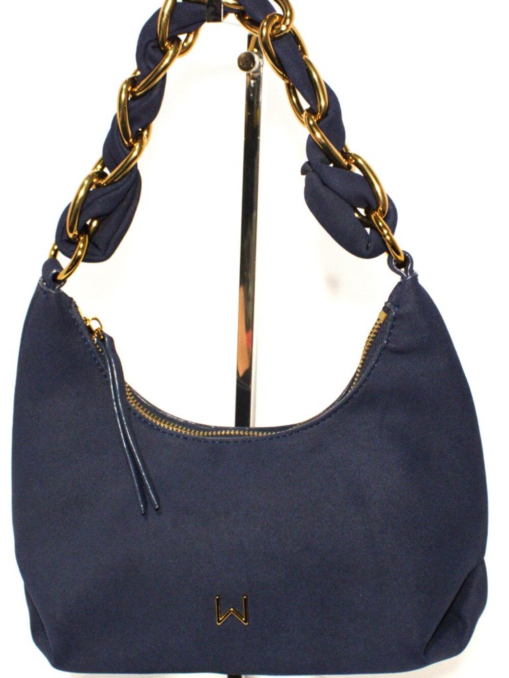 House of Want, Navy Blue Small Hobo, Shoulder Bag with Rose Gold Hardware